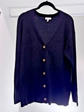 Ella Moss black ribbed cardigan size M Medium women's sweater button up